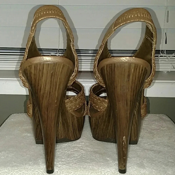 Jessica Simpson Women's Gold Platform Heels Size 7.5 Braided Ankle Strap - Picture 3 of 13